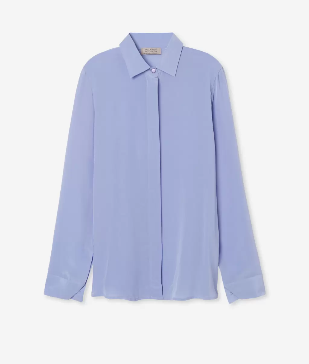 Koszule I Bluzki Kobieta Jedwabna Koszula Z Kołnierzykiem Light_Blue Falconeri - 4
