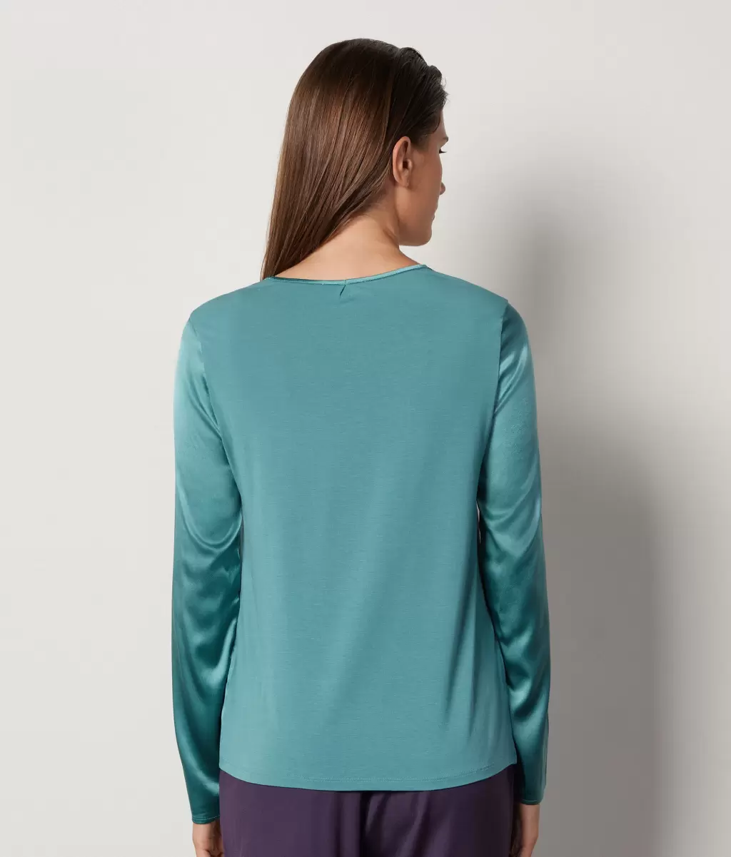 Bluzka Z Okrągłym Dekoltem Z Satyny Jedwabnej Green Falconeri Koszule I Bluzki Kobieta - 2
