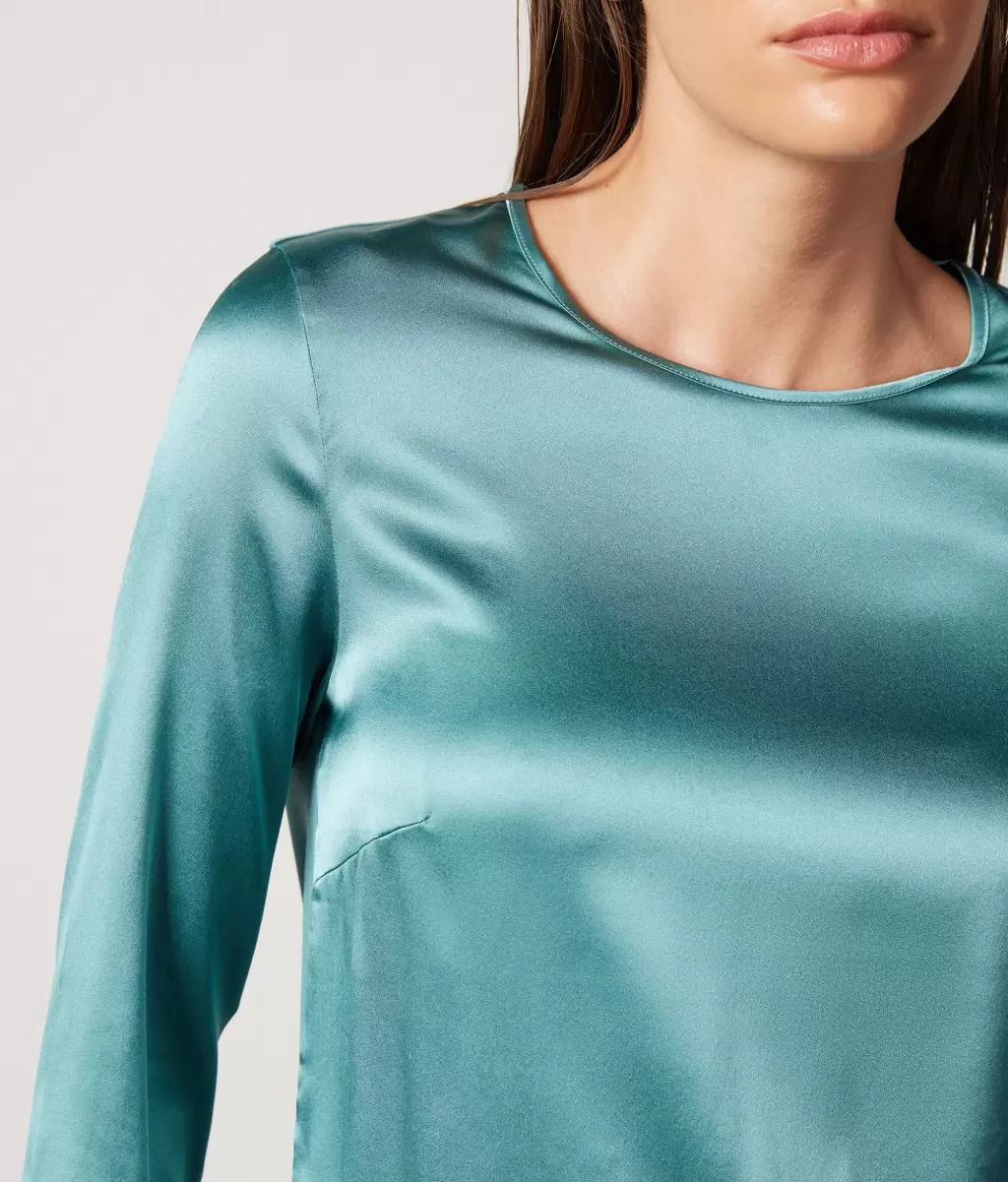 Bluzka Z Okrągłym Dekoltem Z Satyny Jedwabnej Green Falconeri Koszule I Bluzki Kobieta - 3