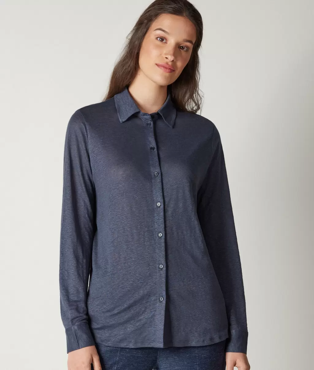 Kobieta Falconeri Koszule I Bluzki Blue Koszula Z Lnianego Dżerseju - 1