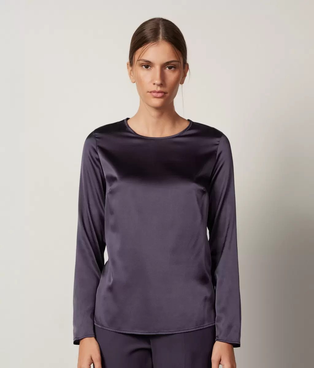 Koszule I Bluzki Violet Falconeri Bluzka Z Okrągłym Dekoltem Z Satyny Jedwabnej Kobieta - 1