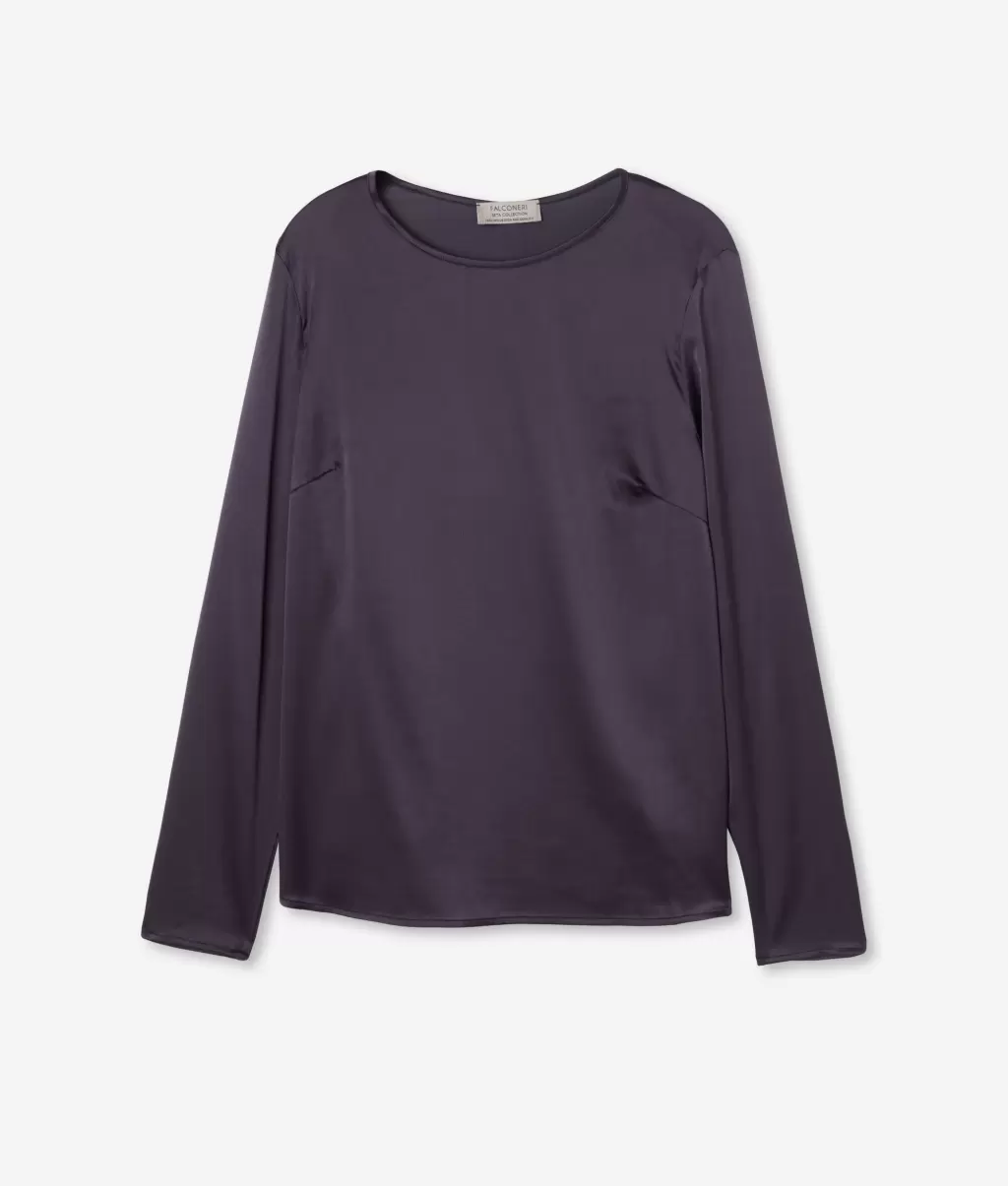 Koszule I Bluzki Violet Falconeri Bluzka Z Okrągłym Dekoltem Z Satyny Jedwabnej Kobieta - 4