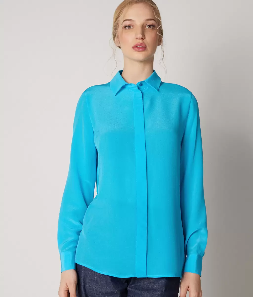 Koszule I Bluzki Falconeri Jedwabna Koszula Z Kołnierzykiem Blue Kobieta - 1