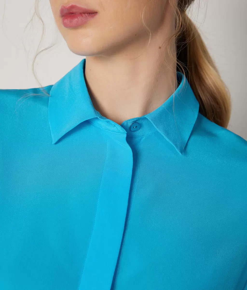Koszule I Bluzki Falconeri Jedwabna Koszula Z Kołnierzykiem Blue Kobieta - 3