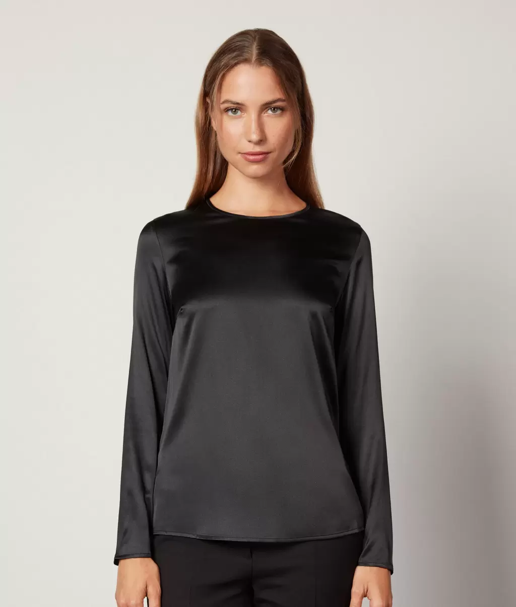 Koszule I Bluzki Kobieta Black Falconeri Bluzka Z Okrągłym Dekoltem Z Satyny Jedwabnej - 1