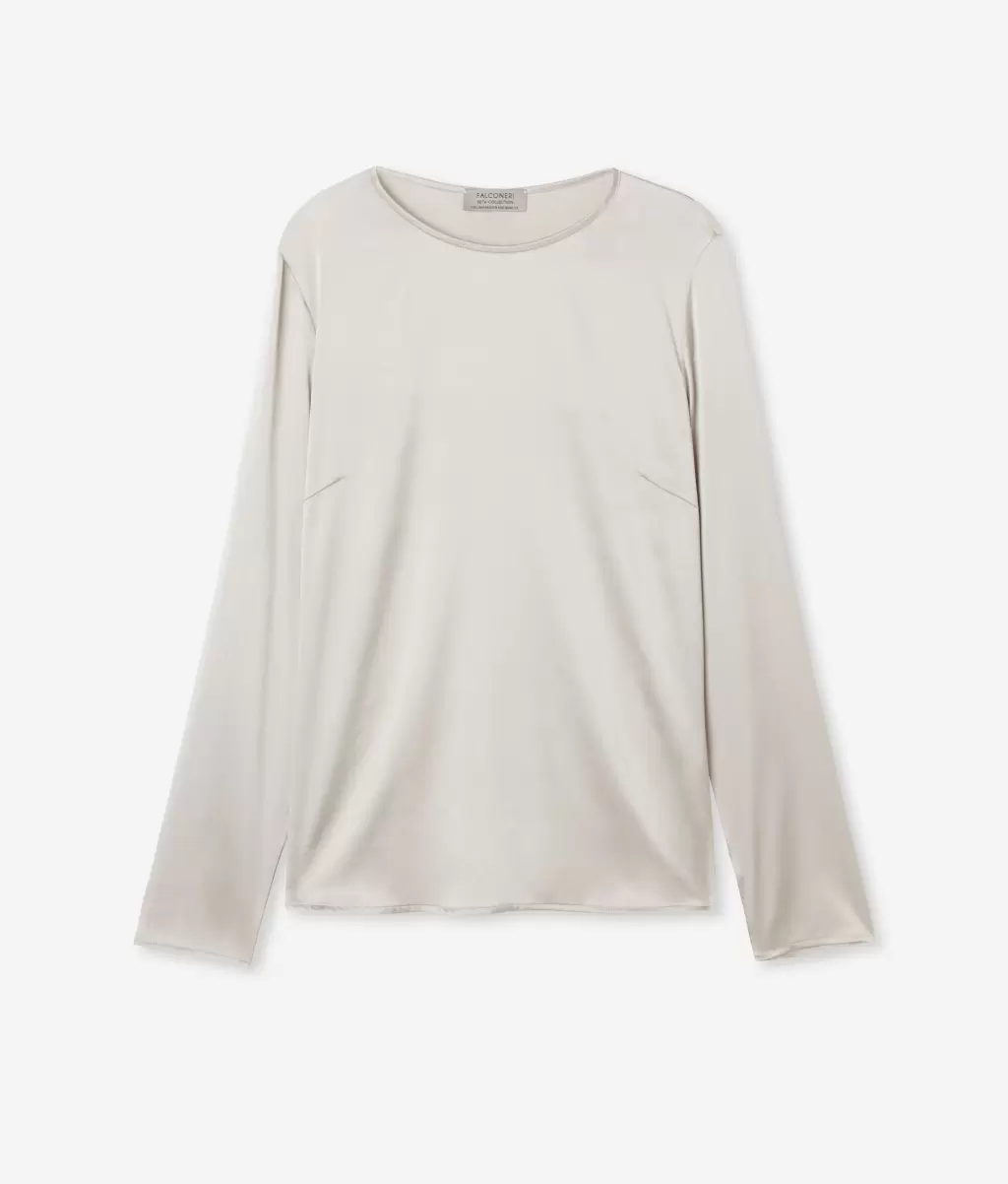 White Kobieta Falconeri Koszule I Bluzki Bluzka Z Okrągłym Dekoltem Z Satyny Jedwabnej - 4