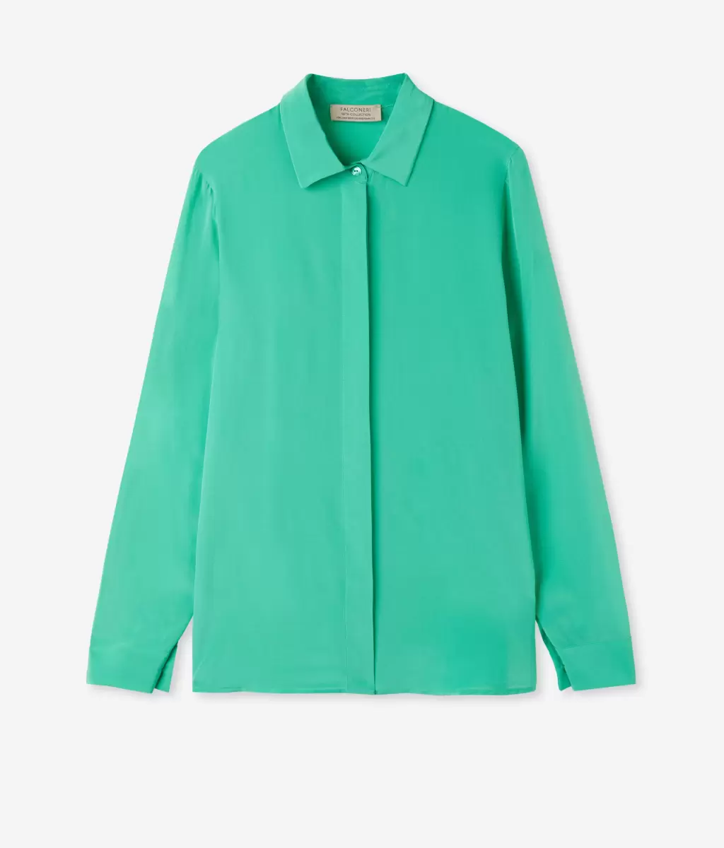 Koszule I Bluzki Kobieta Jedwabna Koszula Z Kołnierzykiem Falconeri Green - 4