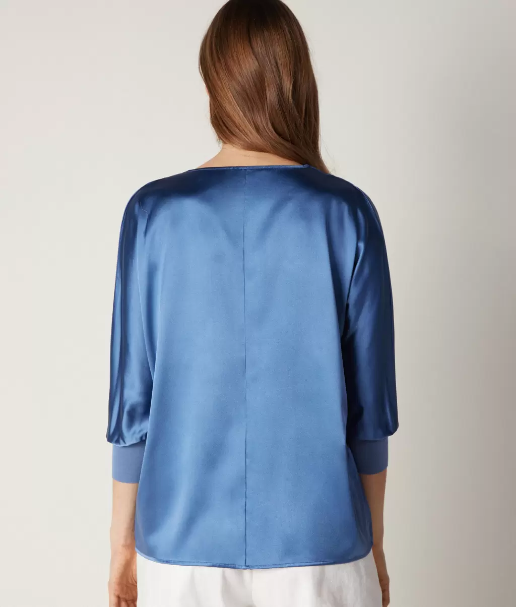 Jedwabna Bluzka Z Dekoltem W Serek Kobieta Falconeri Koszule I Bluzki Blue - 2