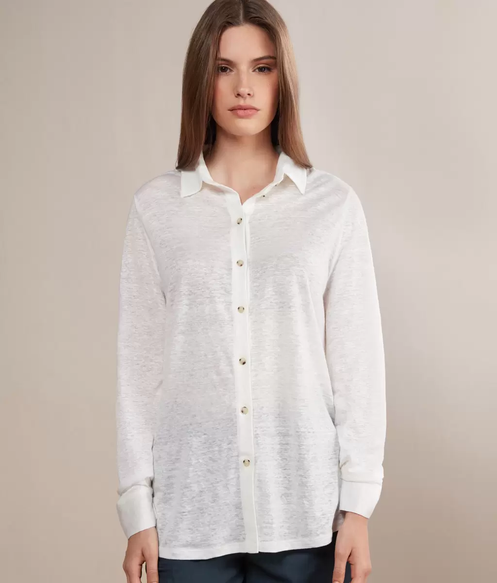 White Koszula Z Lnianego Dżerseju Koszule I Bluzki Falconeri Kobieta - 1