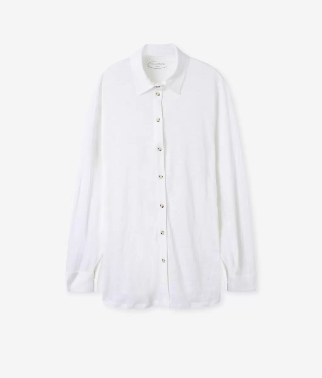 White Koszula Z Lnianego Dżerseju Koszule I Bluzki Falconeri Kobieta - 4
