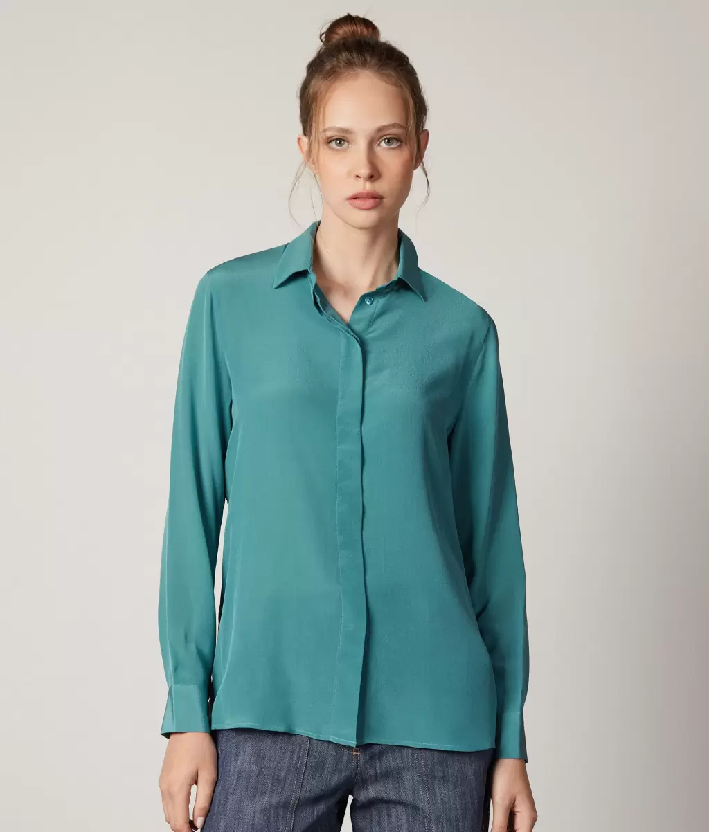 Green Koszule I Bluzki Kobieta Jedwabna Koszula Z Kołnierzykiem Falconeri - 1