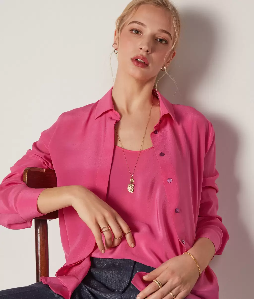 Koszule I Bluzki Pink Kobieta Jedwabna Koszula Z Kołnierzykiem Falconeri