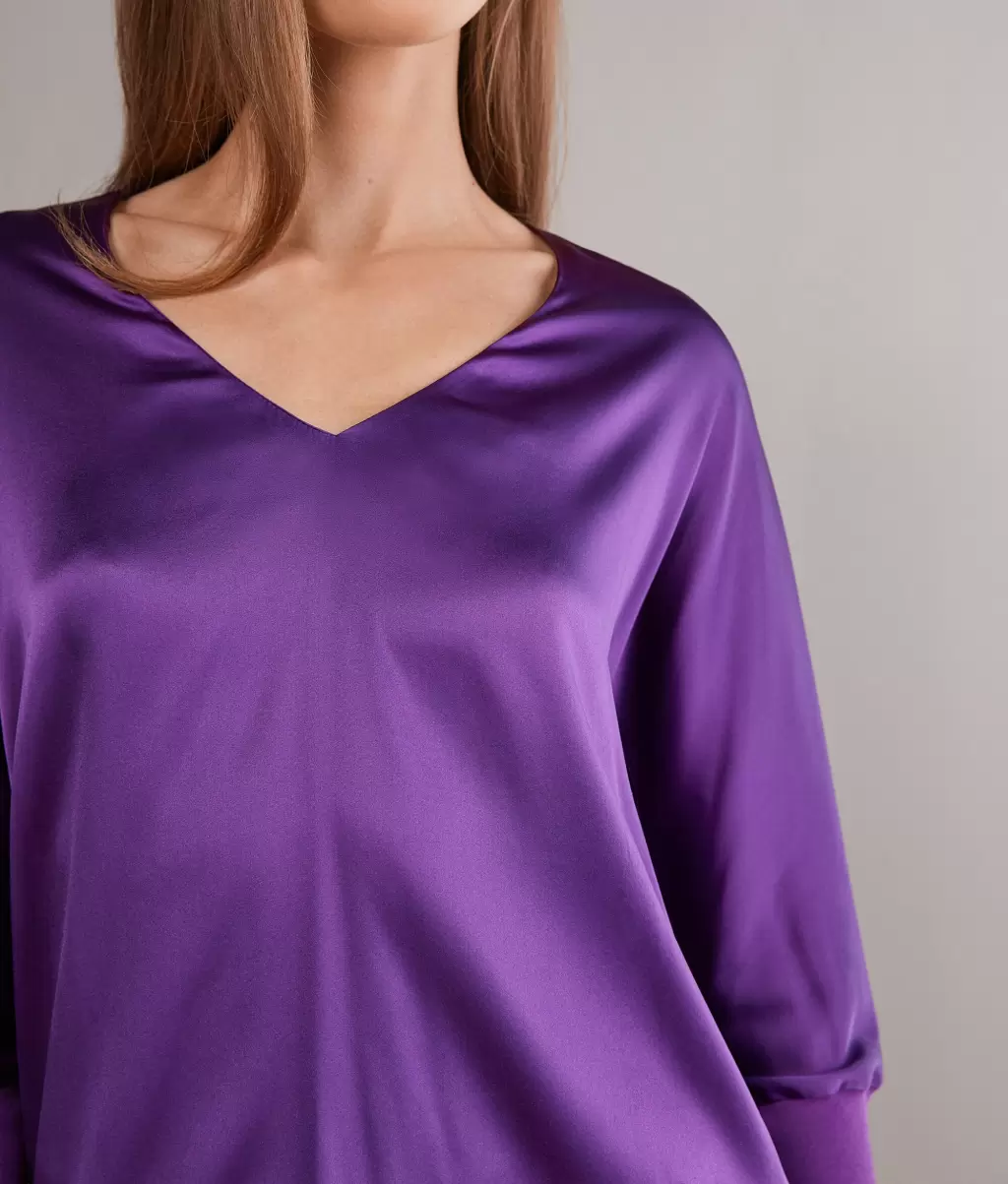 Falconeri Koszule I Bluzki Violet Jedwabna Bluzka Z Dekoltem W Serek Kobieta - 3