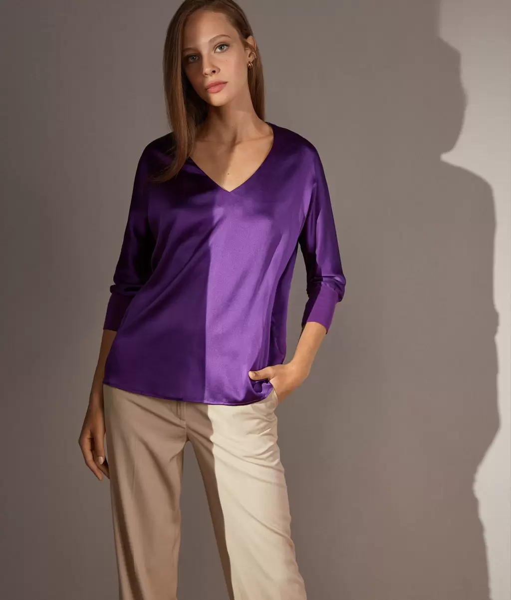 Falconeri Koszule I Bluzki Violet Jedwabna Bluzka Z Dekoltem W Serek Kobieta