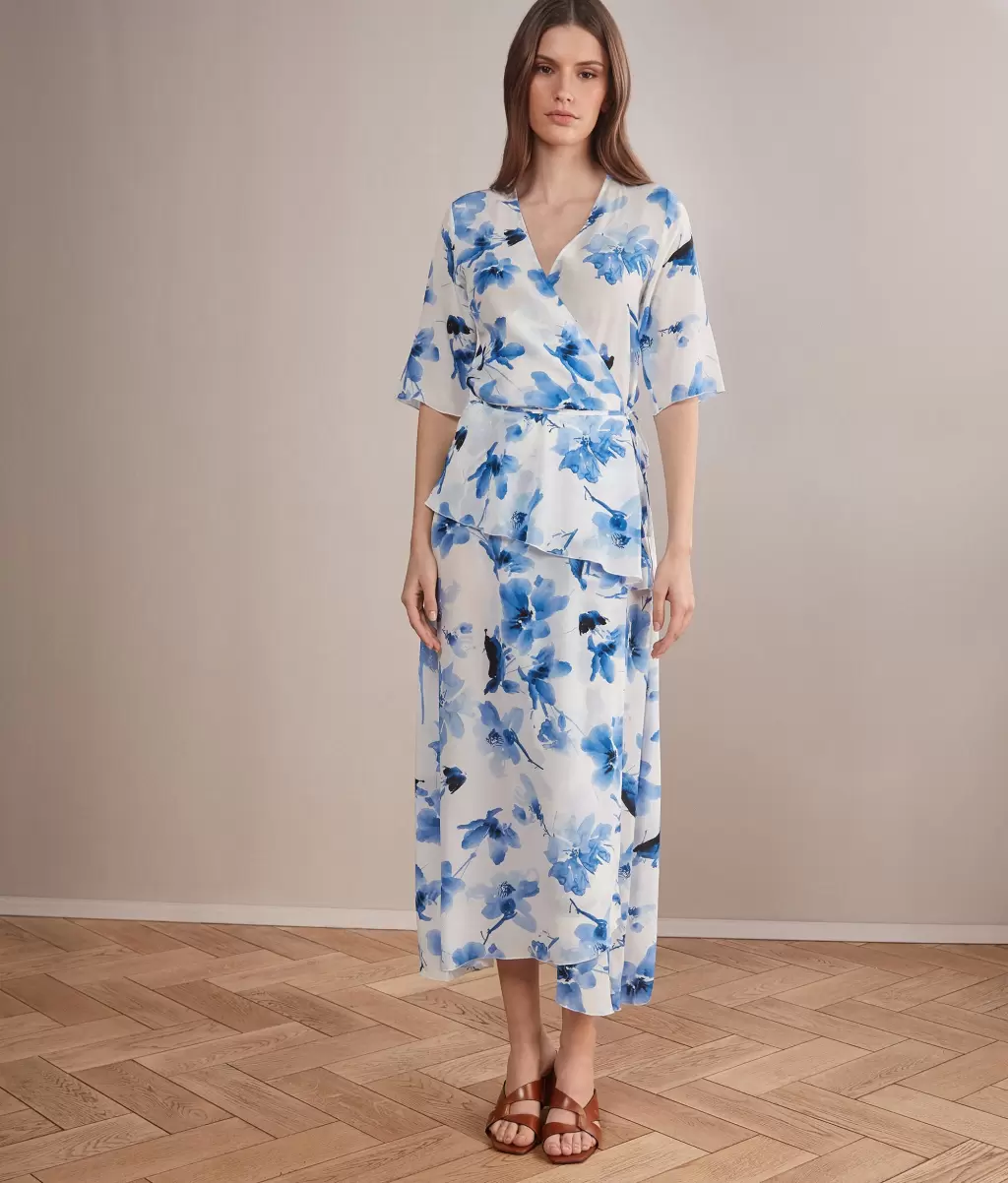 Falconeri Sukienki I Spódnice Długa Sukienka Ze Wzorzystego Jedwabiu Kobieta Blue - 1
