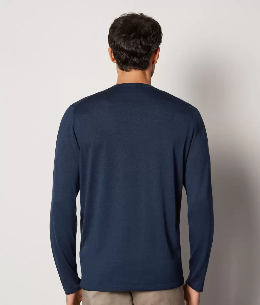 Mężczyzna Sweter Z Jedwabiu I Bawełny Swetry Z Okrągłym Dekoltem Blue Falconeri - 2