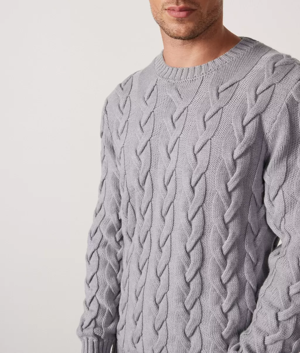 Falconeri Swetry Z Okrągłym Dekoltem Pulower Z Wełny Merynosa Z Warkoczowym Splotem Pale_Grey Mężczyzna - 3