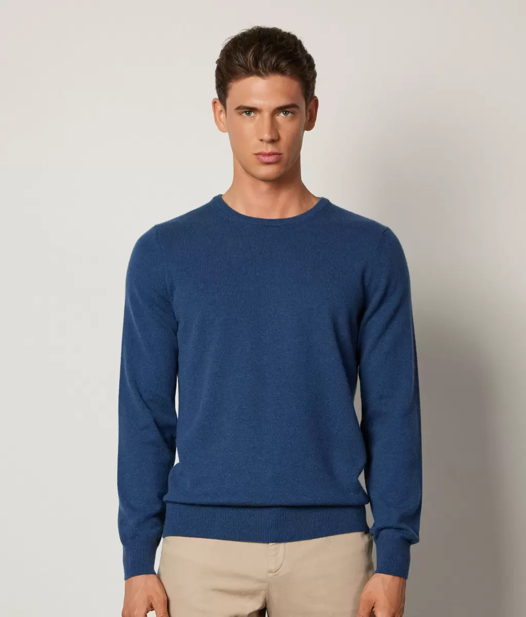 Swetry Z Okrągłym Dekoltem Mężczyzna Pulower Z Kaszmiru Ultrasoft Blue Falconeri - 1