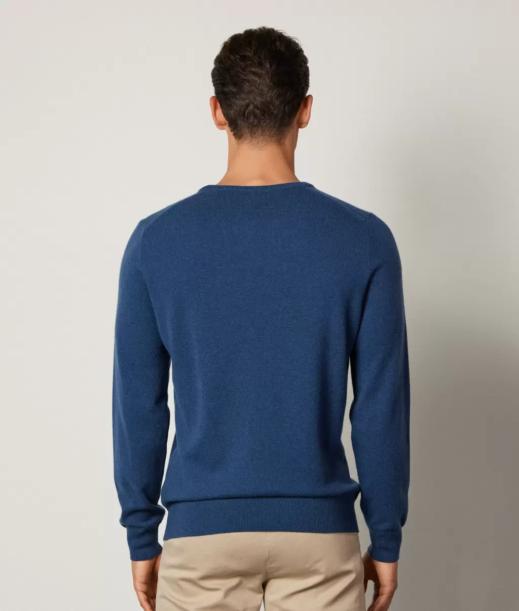 Swetry Z Okrągłym Dekoltem Mężczyzna Pulower Z Kaszmiru Ultrasoft Blue Falconeri - 2
