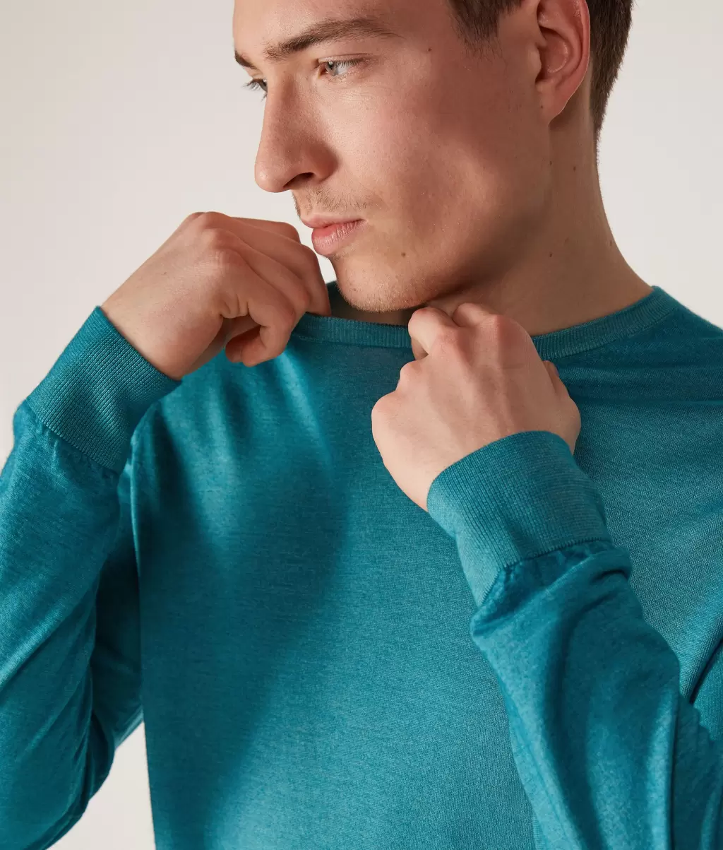 Mężczyzna Pulower Z Kaszmiru Ultrafine Falconeri Blue Swetry Z Okrągłym Dekoltem - 3