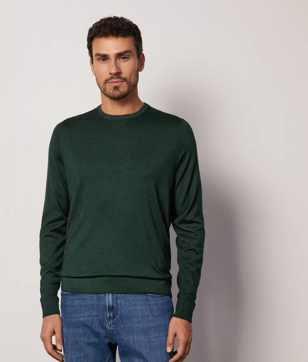 Falconeri Swetry Z Okrągłym Dekoltem Mężczyzna Dark_Green Pulower Z Kaszmiru Ultrafine