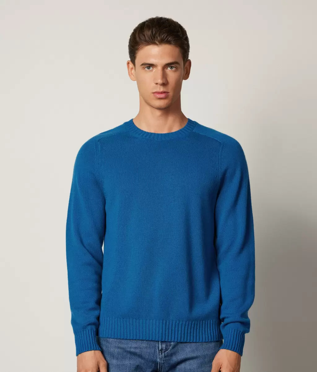 Swetry Z Okrągłym Dekoltem Pulower Z Kaszmiru Ultrasoft Mężczyzna Falconeri Blue - 1