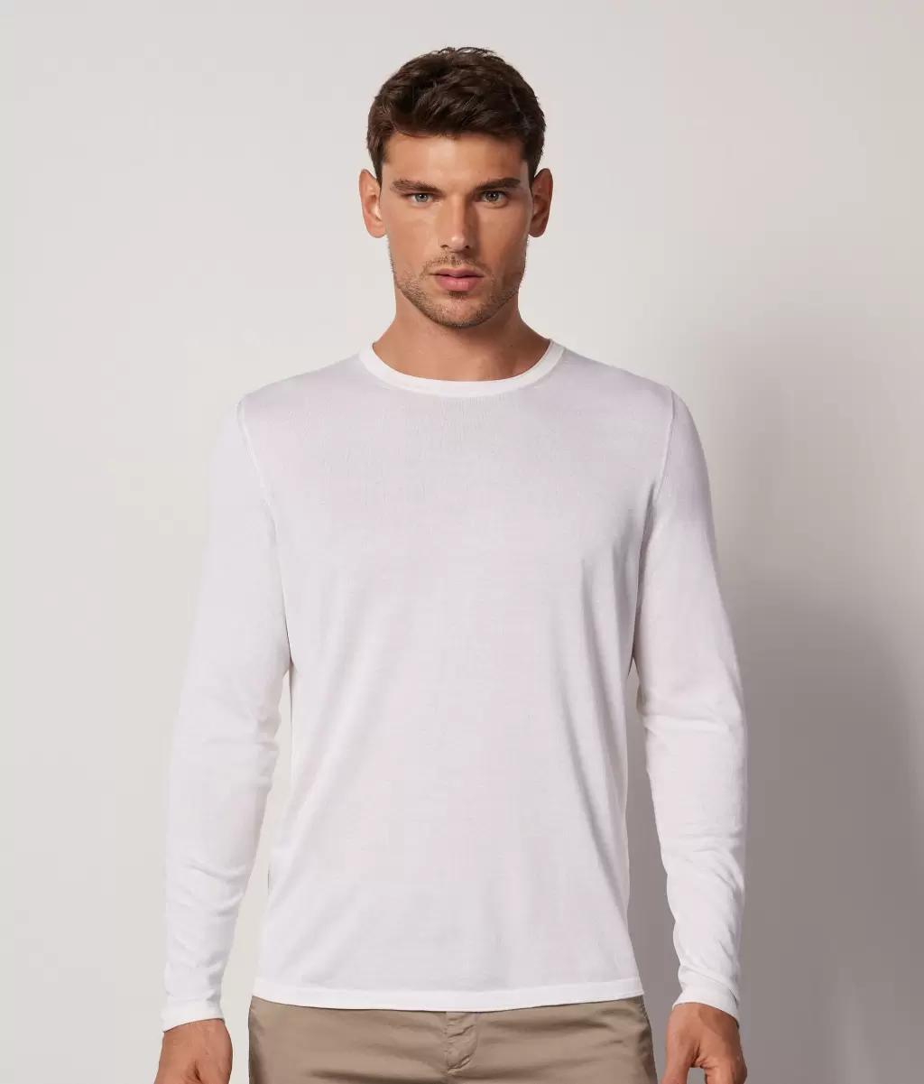 Swetry Z Okrągłym Dekoltem White Mężczyzna Sweter Z Jedwabiu I Bawełny Falconeri - 1