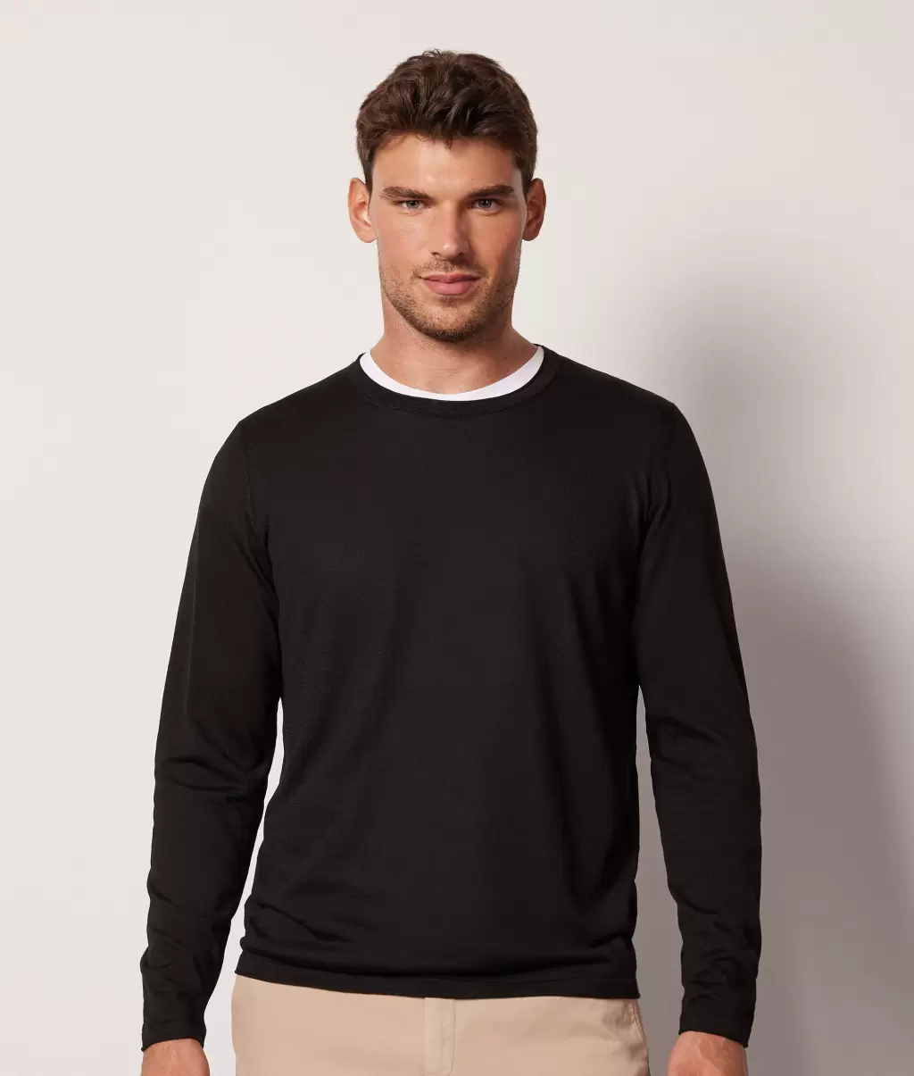 Black Falconeri Swetry Z Okrągłym Dekoltem Mężczyzna Sweter Z Jedwabiu I Bawełny - 1