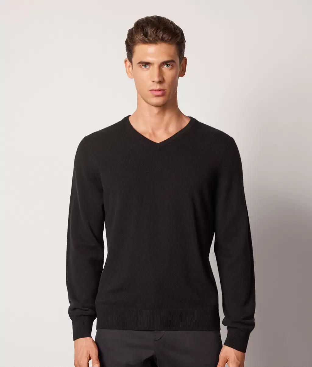 Black Mężczyzna Falconeri Swetry Z Dekoltem W Serek Sweter Z Dekoltem W Serek Z Kaszmiru Ultrasoft - 1