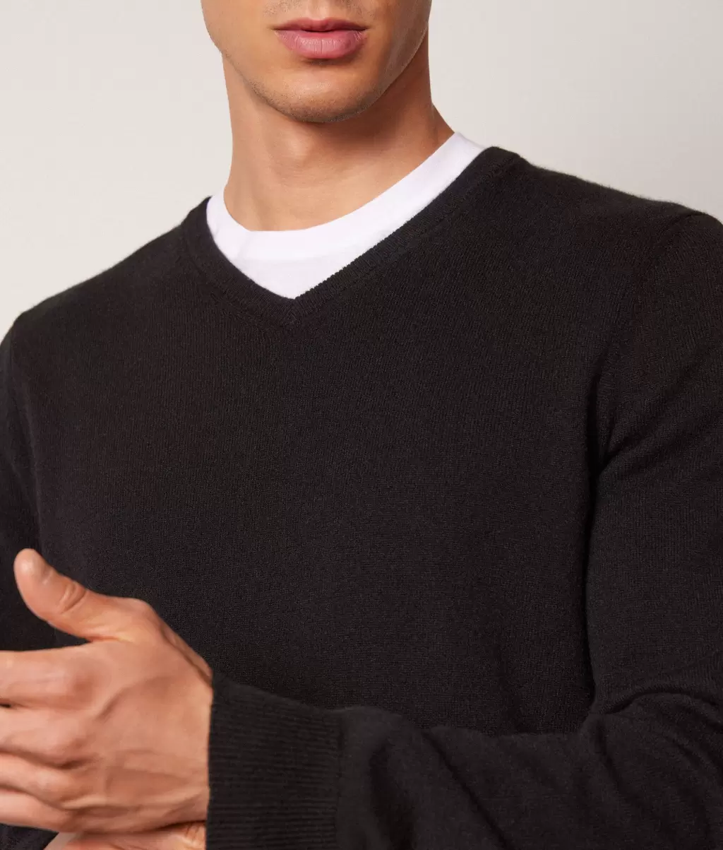 Black Mężczyzna Falconeri Swetry Z Dekoltem W Serek Sweter Z Dekoltem W Serek Z Kaszmiru Ultrasoft - 3