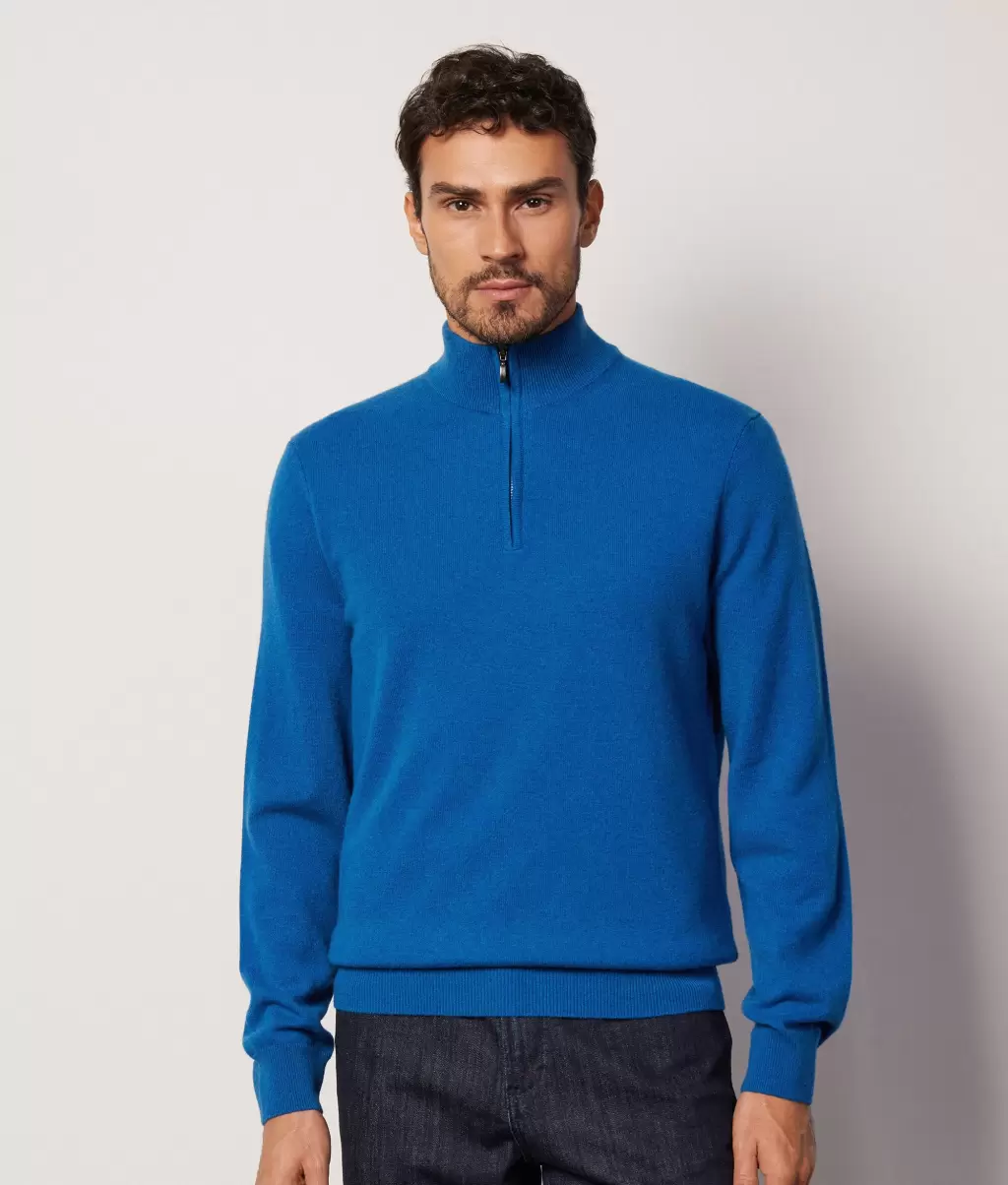 Falconeri Swetry Z Dekoltem W Serek Sweter Ze Stójką I Suwakiem Pod Szyją Z Kaszmiru Ultrasoft Mężczyzna Blue - 1
