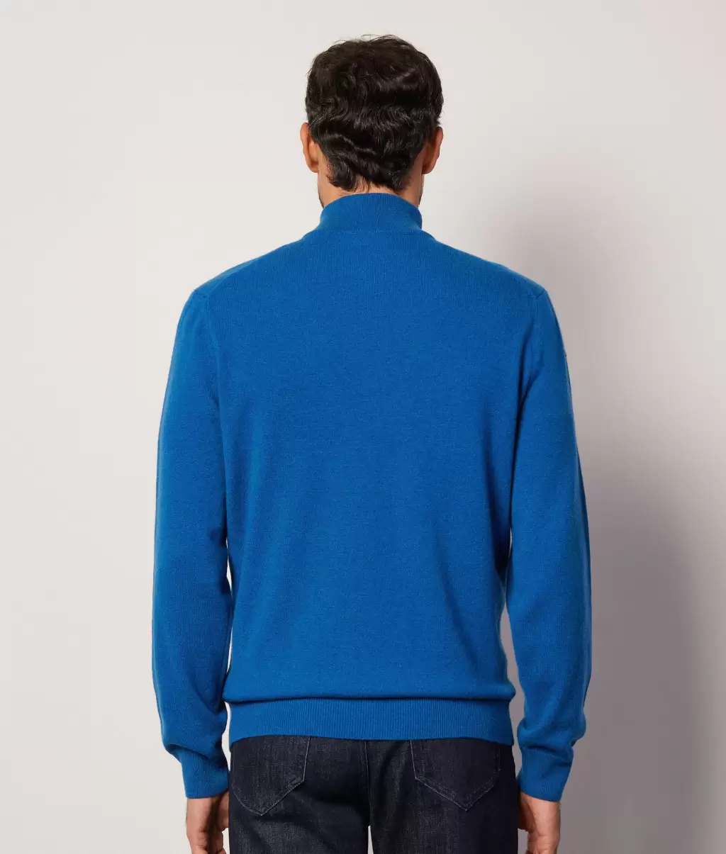 Falconeri Swetry Z Dekoltem W Serek Sweter Ze Stójką I Suwakiem Pod Szyją Z Kaszmiru Ultrasoft Mężczyzna Blue - 2