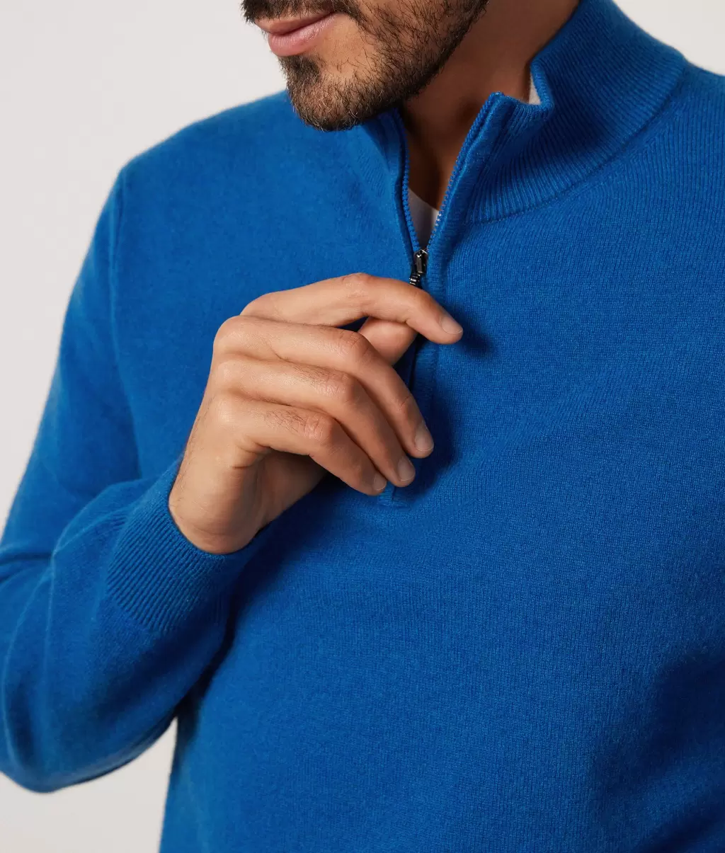 Falconeri Swetry Z Dekoltem W Serek Sweter Ze Stójką I Suwakiem Pod Szyją Z Kaszmiru Ultrasoft Mężczyzna Blue - 3