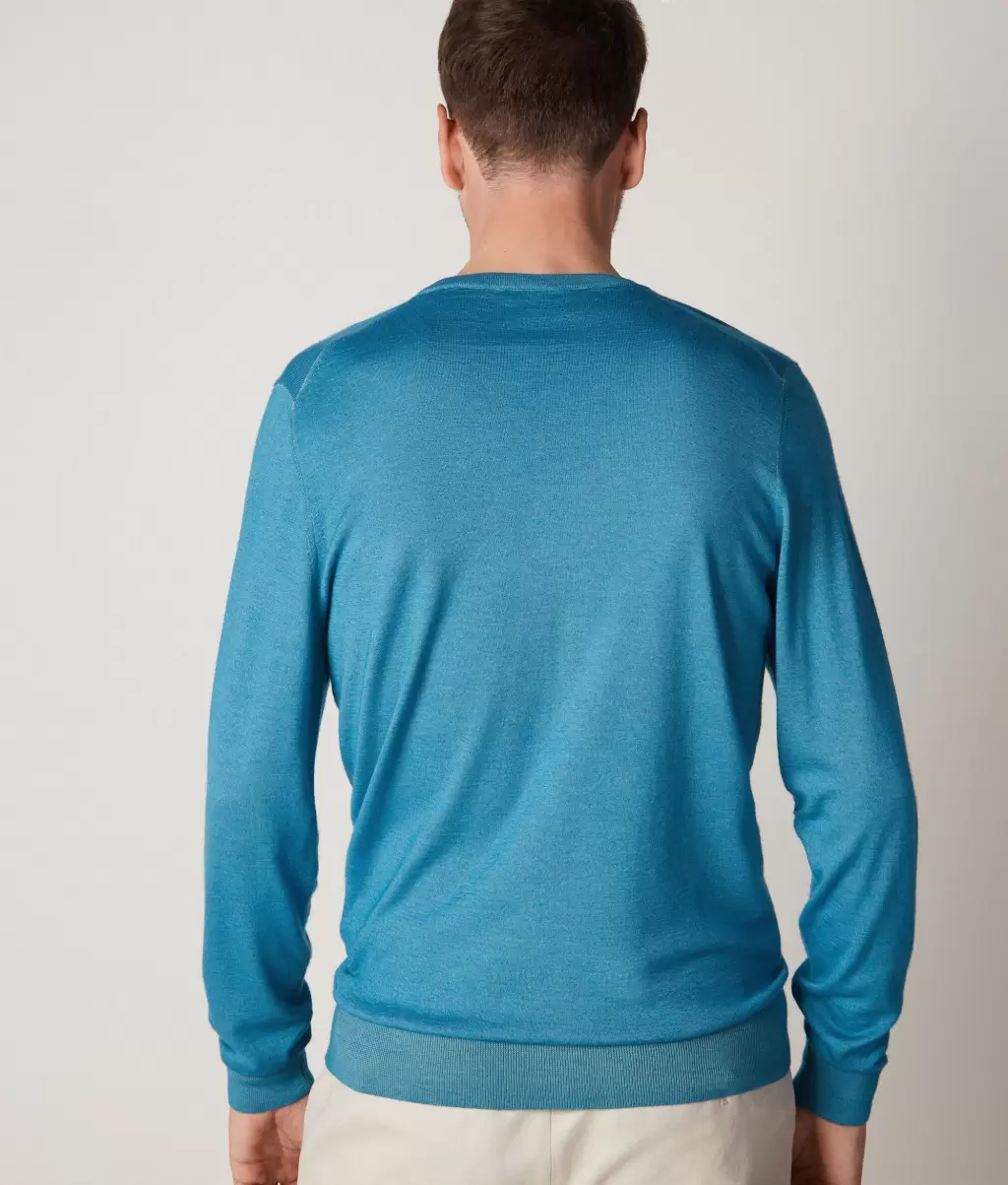 Falconeri Sweter Z Dekoltem W Serek Z Kaszmiru Ultrafine Swetry Z Dekoltem W Serek Mężczyzna Blue - 2