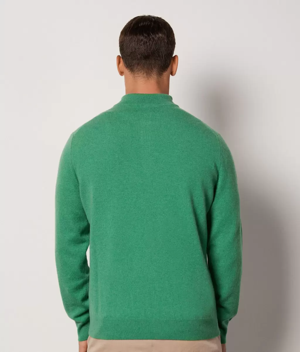Sweter Ze Stójką I Suwakiem Pod Szyją Z Kaszmiru Ultrasoft Swetry Z Dekoltem W Serek Falconeri Green Mężczyzna - 2