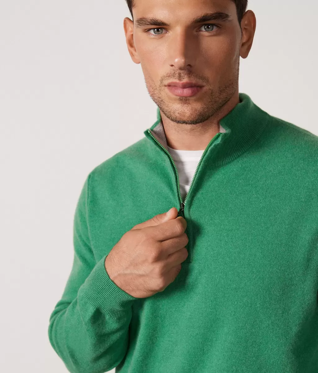 Sweter Ze Stójką I Suwakiem Pod Szyją Z Kaszmiru Ultrasoft Swetry Z Dekoltem W Serek Falconeri Green Mężczyzna - 3