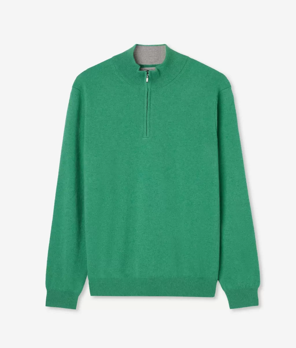 Sweter Ze Stójką I Suwakiem Pod Szyją Z Kaszmiru Ultrasoft Swetry Z Dekoltem W Serek Falconeri Green Mężczyzna - 4
