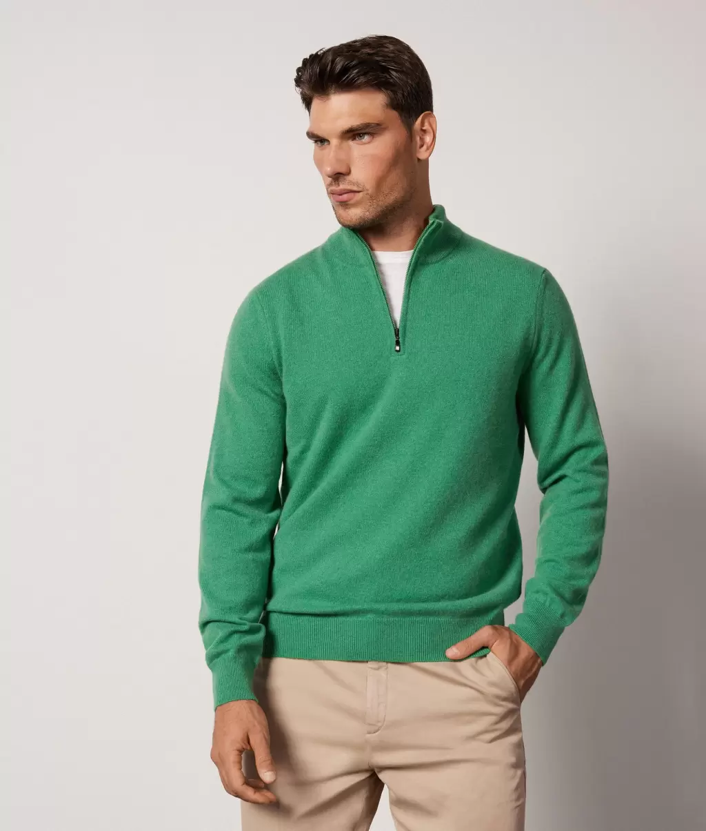 Sweter Ze Stójką I Suwakiem Pod Szyją Z Kaszmiru Ultrasoft Swetry Z Dekoltem W Serek Falconeri Green Mężczyzna