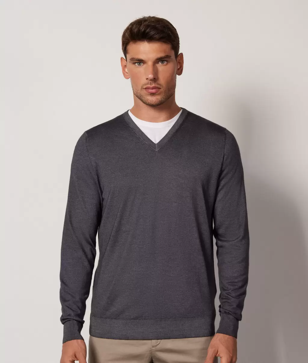 Swetry Z Dekoltem W Serek Falconeri Sweter Z Dekoltem W Serek Z Kaszmiru Ultrafine Mężczyzna Grey - 1