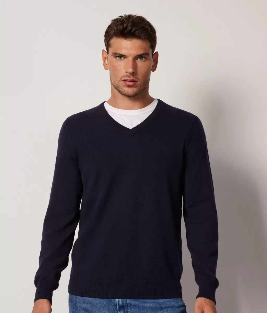 Sweter Z Dekoltem W Serek Z Kaszmiru Ultrasoft Blue Falconeri Swetry Z Dekoltem W Serek Mężczyzna - 1