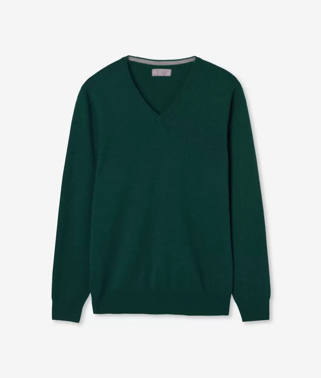 Falconeri Swetry Z Dekoltem W Serek Sweter Z Dekoltem W Serek Z Kaszmiru Ultrasoft Green Mężczyzna - 4