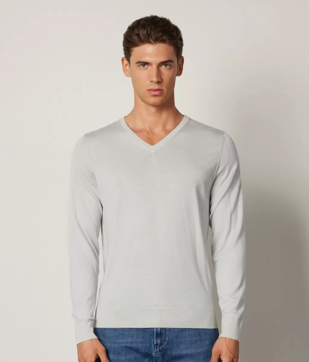 Sweter Z Dekoltem W Serek Z Kaszmiru Ultrafine Mężczyzna White Swetry Z Dekoltem W Serek Falconeri - 1
