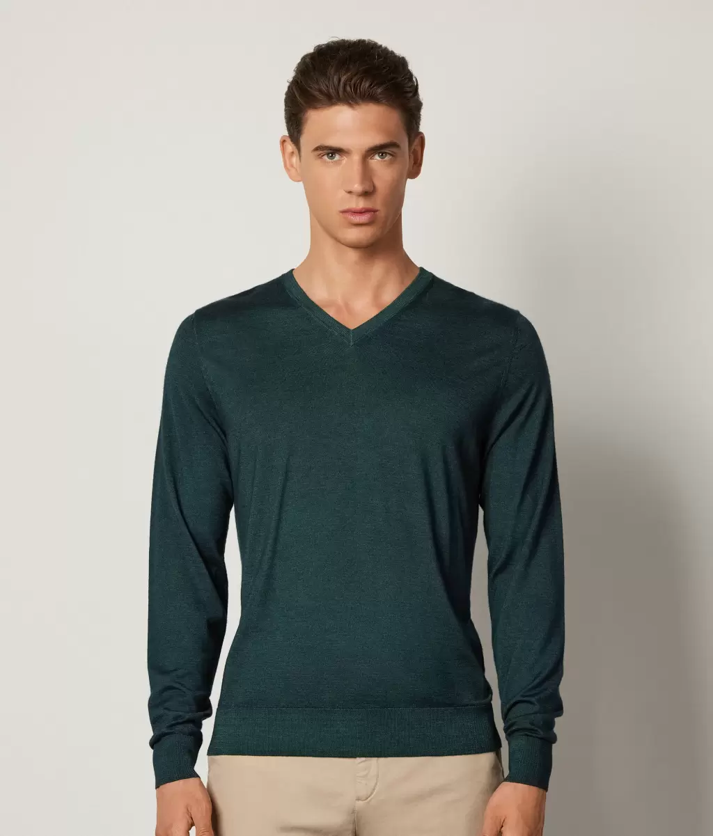Mężczyzna Sweter Z Dekoltem W Serek Z Kaszmiru Ultrafine Falconeri Swetry Z Dekoltem W Serek Dark_Green - 1
