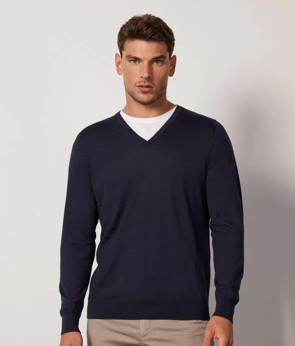 Swetry Z Dekoltem W Serek Blue Falconeri Sweter Z Dekoltem W Serek Z Kaszmiru Ultrafine Mężczyzna - 1