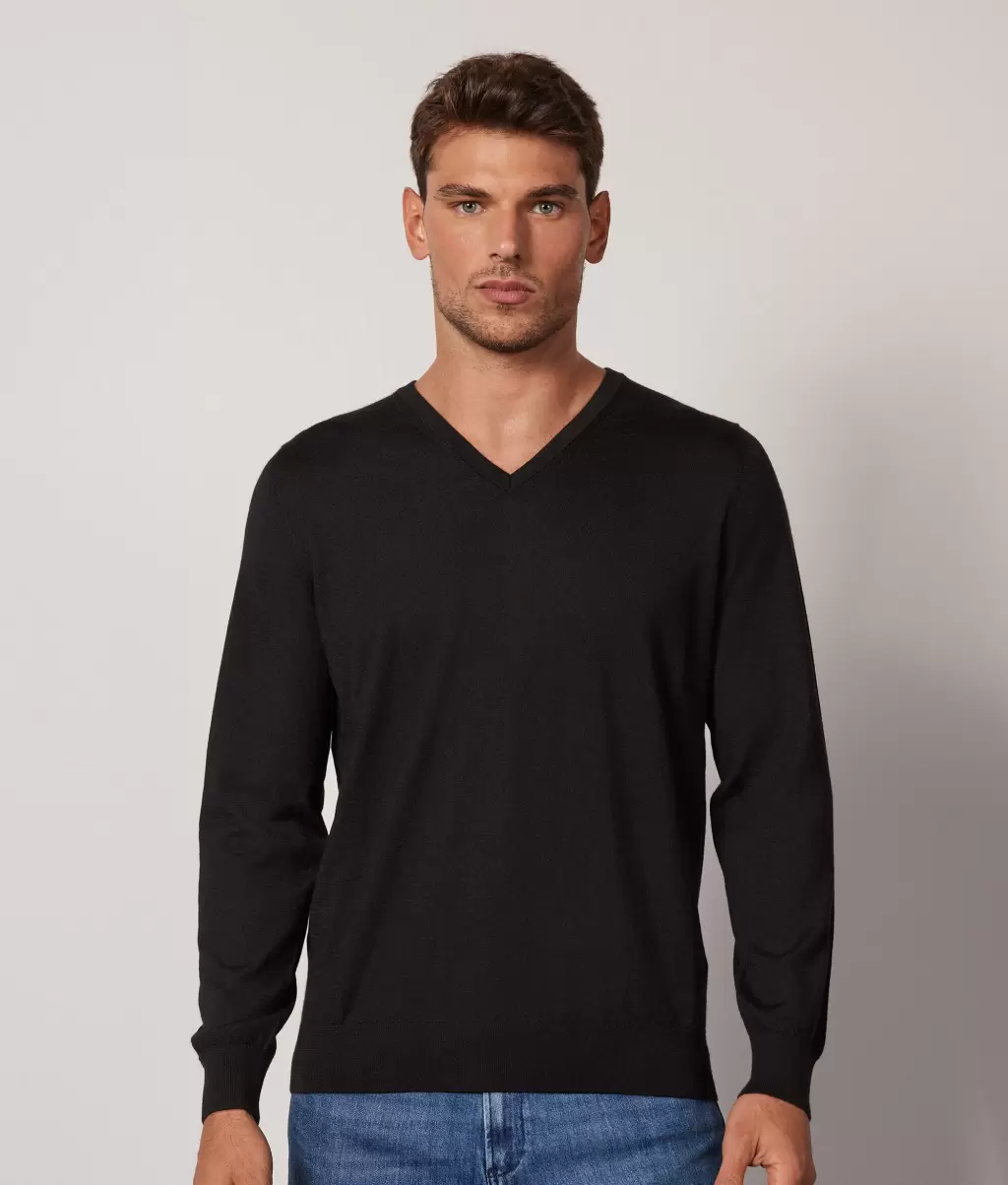 Falconeri Sweter Z Dekoltem W Serek Z Kaszmiru Ultrafine Black Swetry Z Dekoltem W Serek Mężczyzna - 1