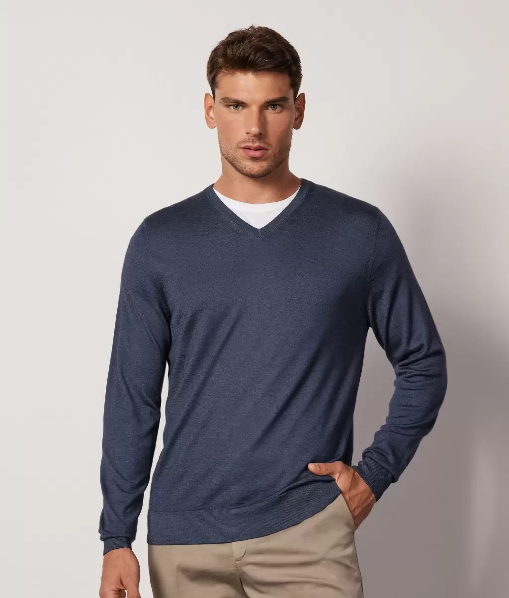 Blue Swetry Z Dekoltem W Serek Mężczyzna Sweter Z Dekoltem W Serek Z Kaszmiru Ultrafine Falconeri - 1