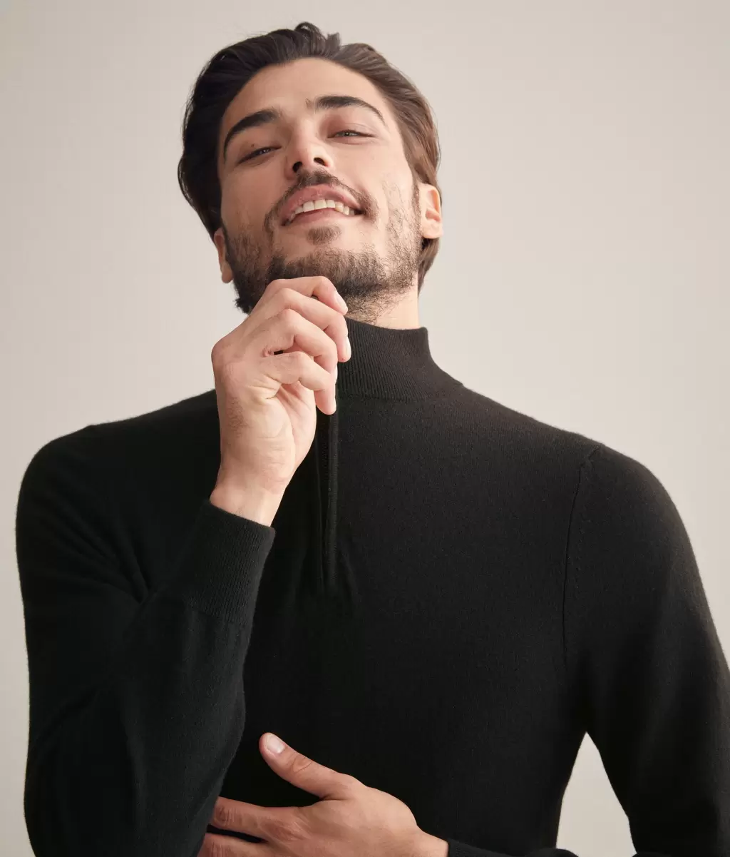 Black Mężczyzna Swetry Z Dekoltem W Serek Falconeri Sweter Ze Stójką I Suwakiem Pod Szyją Z Kaszmiru Ultrasoft