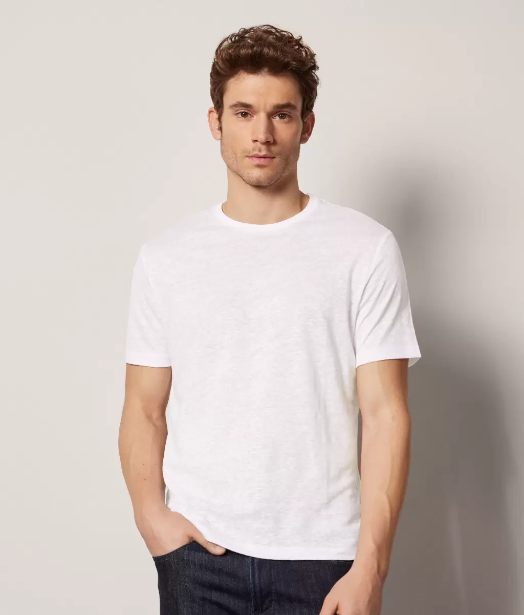 Falconeri Mężczyzna Lniana Koszulka T-Shirty I Koszulki Polo White - 1