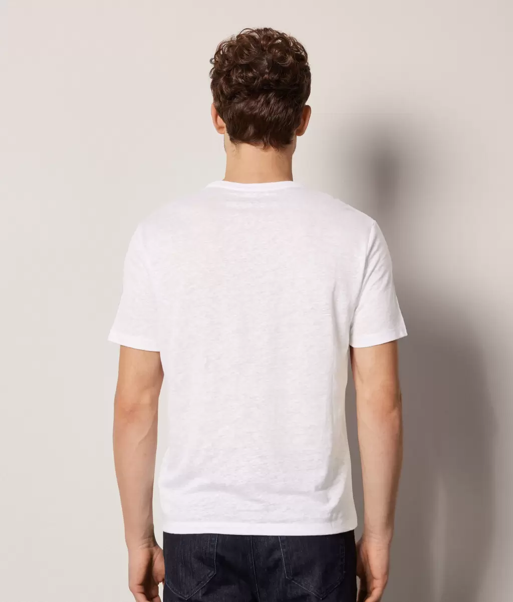 Falconeri Mężczyzna Lniana Koszulka T-Shirty I Koszulki Polo White - 2