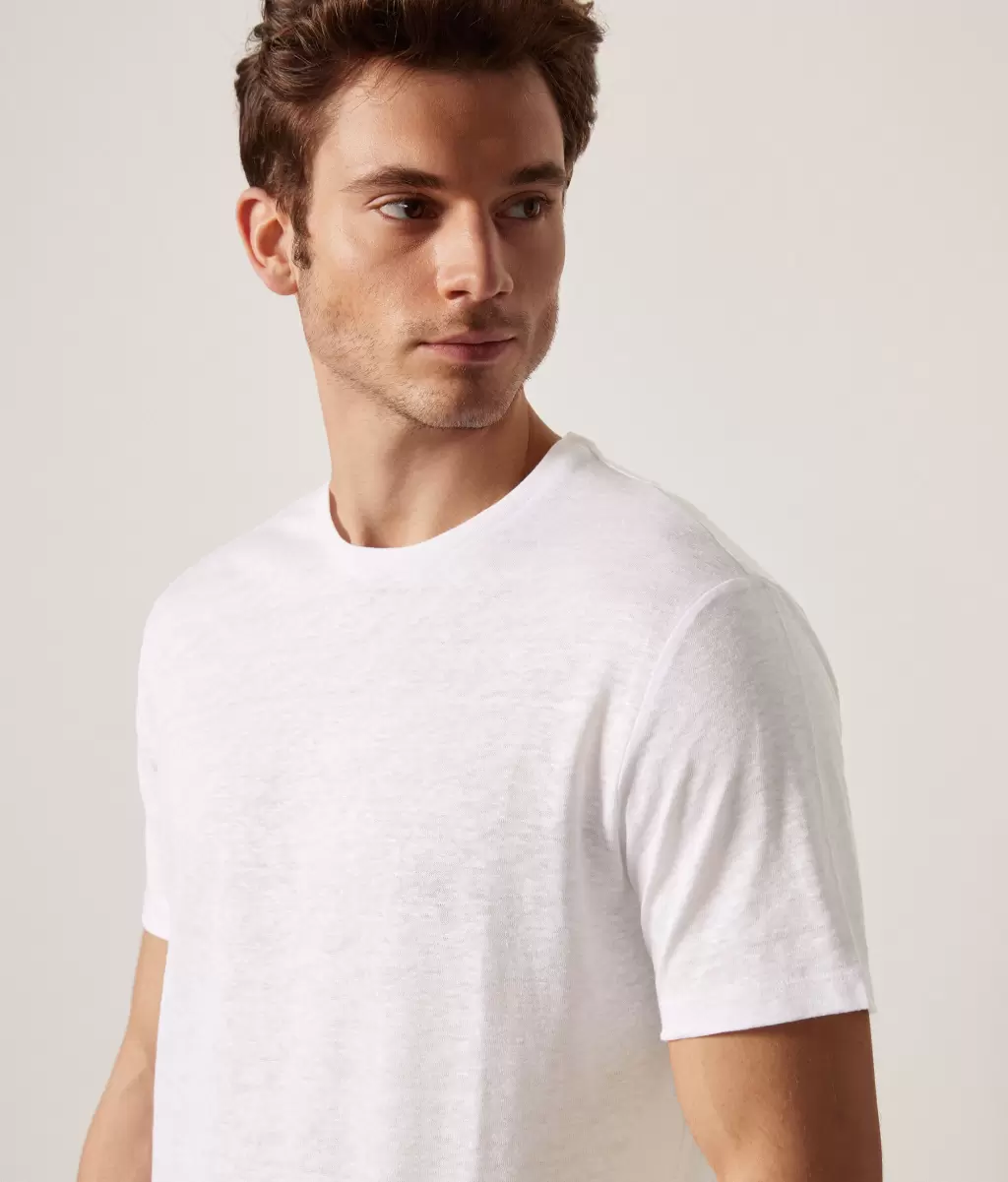 Falconeri Mężczyzna Lniana Koszulka T-Shirty I Koszulki Polo White - 3